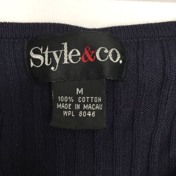 Style & Co Womens Navy Blue Cardigan Sweater Zipper Zip Small Cable Knit Size M - Picture 7 of 9